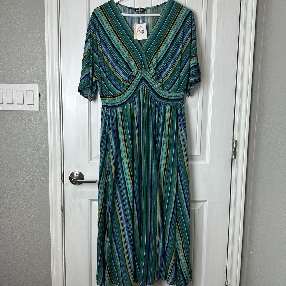 BloomChic Striped Maxi Dress in Green and Blue - Picture 2 of 8
